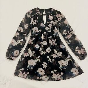 Ever New Floral Long Sleeve A Line Tunic Mini Dress size Small